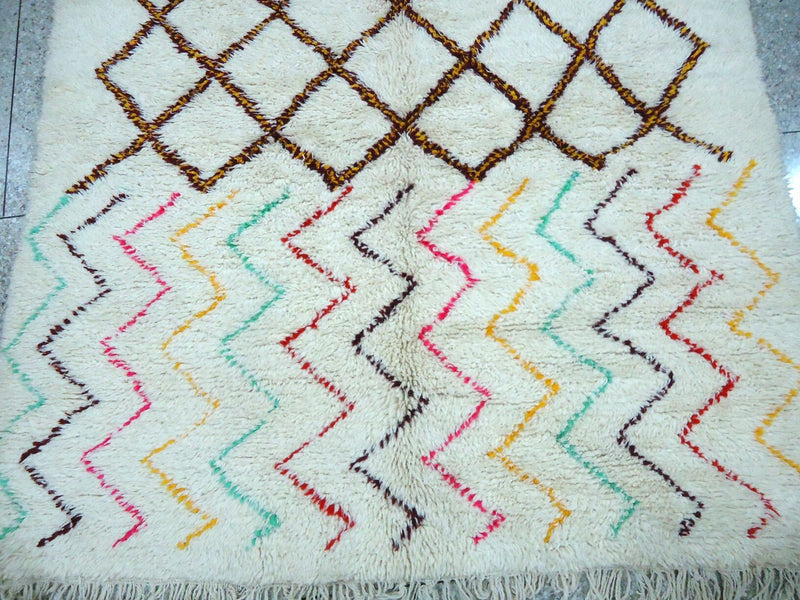 Beni ourain Moroccan rug, Azilal Mrirt rug, Amazing Handwoven rug, Boho Berber rug, Teppich-Free Shipping-Geometric Beige brown diamond rug