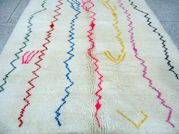 Custom Fabulous Azilal rug, Moroccan Beni ourain rug, Mrirt Boho rug, Berber Bohemian Teppich-free shipping-Beige Blue Red Green strips rug