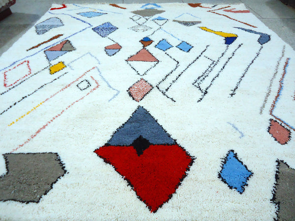 Traditional Moroccan Azilal carpet, Berber Boho area rug, Amazing Handwoven white Azilal Rug, Bohemian Beni ourain rug-Teppich-Free Shipping