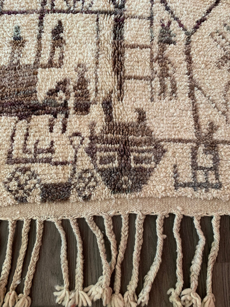 Best Artistic Azilal rug, Moroccan Beni ourain rug, Mrirt Boho rug, Tribal Berber rug-Free shipping-handwoven Beige blue black primitive rug