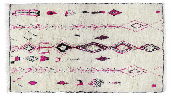 Handmade Azilal White magenta diamonds rug, Moroccan Sheep wool carpet, Berber Bohemian area rug, Beni ourain Boho rug-Teppich-Free Shipping