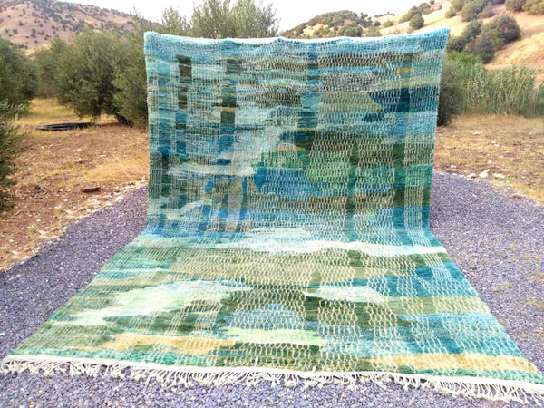 Mrirt rug, Azilal rug, Beni ourain rug, Moroccan rug, Boho rug, Tapis Berbère, Teppich, Primitive green blue, free shipping