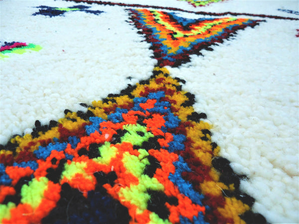 Authentic Moroccan Area Rug, Beni Ourain carpet, Mrirt Boho rug, Azilal Berber rug, Teppich, Free Shipping-Handmade White black colorful rug