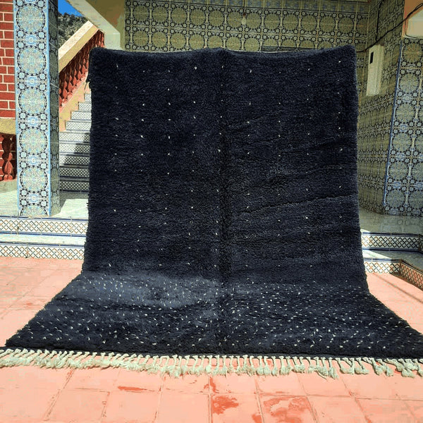 Mrirt rug, Moroccan rug, Boho rug, Berber rug, Azilal rug, Beni ourain Teppich-Black White Polka dots rug-Tapis maroccain noir-Free Shipping