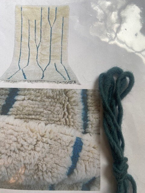 Custom Size for Kelly C.-Moroccan rug- Ivory Off White Teal strips - 8 x 10 Feet - 1'' Pile Height- Serged edge- No Fringes