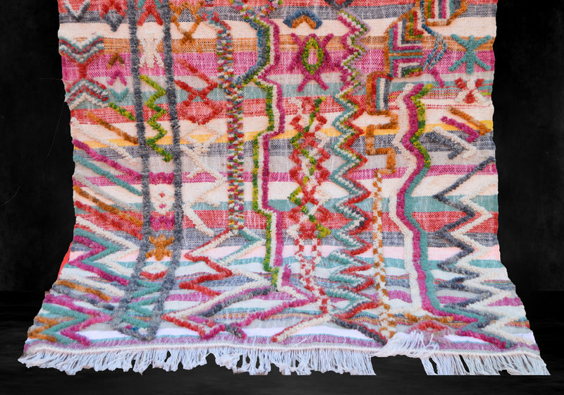 Azilal kilim wool geometric rainbow rug, Moroccan Boho carpet, Berber Mrirt area Rug, Handmade decor rug, Beni ourain Teppich, Free Shipping