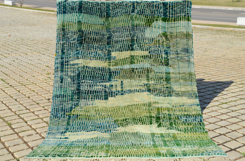 Mrirt rug, Moroccan rug, Azilal rug, Beni ourain rug, Boho rug, Tapis berbère Teppich, Multi Green Blue white net ,free shipping