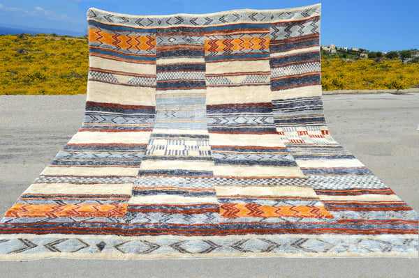 Stunning Mrirt rug, 9'6 x 11'6 Moroccan rug, Unique Design, Beige Gray Orange, Boho rug, Berber rug, Tapis Teppich, Free Shipping