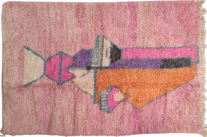 Traditional Boujaad Moroccan rug, Beni ourain Mrirt rug, Handmade Boho Berber rug, 5x8.5ft, Teppich, Free Shipping-Pink Orange Purple carpet