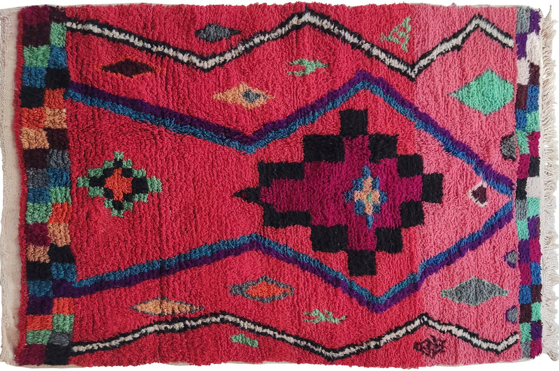 Boujaad rug, Moroccan rug, Beni ourain rug, Mrirt rug, Boho rug, Red Pink Black, Tapis Berbère, Teppich, Free Shipping