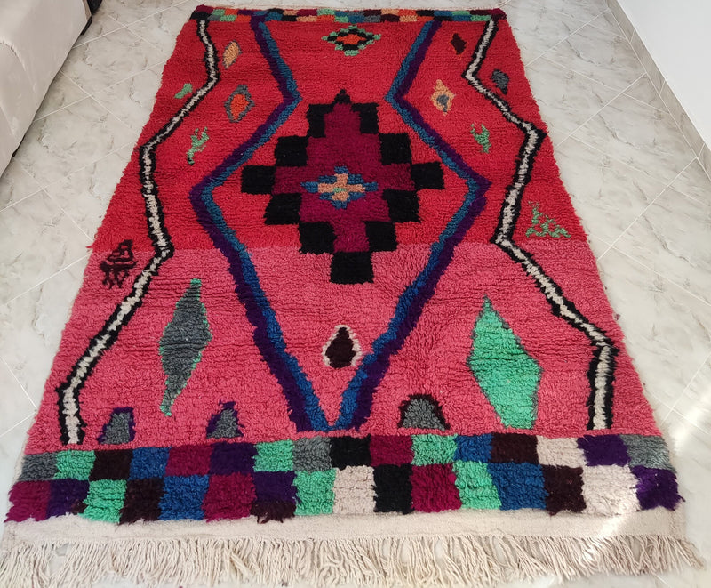 Boujaad rug, Moroccan rug, Beni ourain rug, Mrirt rug, Boho rug, Red Pink Black, Tapis Berbère, Teppich, Free Shipping