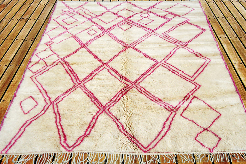 Wool Beni Ourain rug, Handmade decor Moroccan rug, Berber Mrirt Area rug, Boho Azilal rug, Teppich, Free Shipping-beige pink diamonds carpet