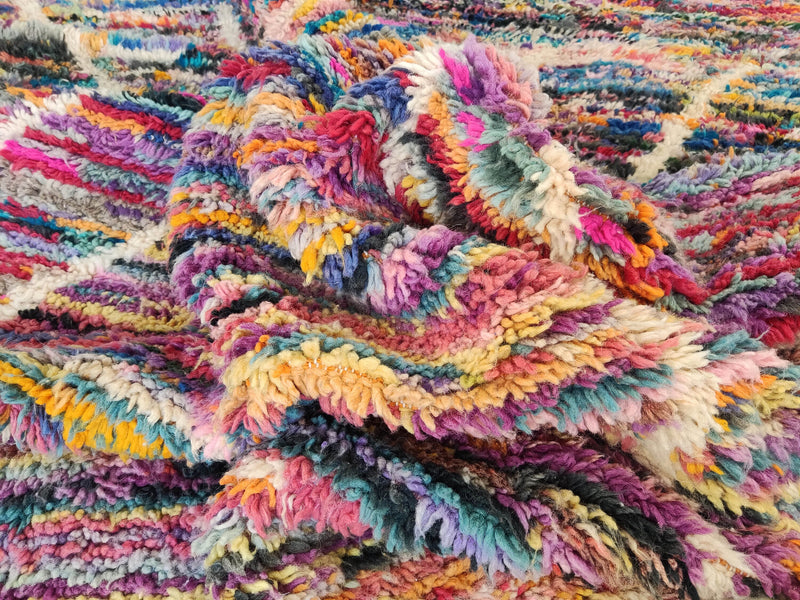 Beni ourain rug, Moroccan rug, Mrirt rug, Boho rug, Pink Blue Orange, Boujaad rug, 5.5x8 ft, Tapis Berbère, Teppich, Free Shipping