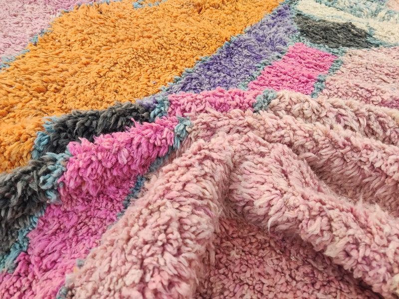 Traditional Boujaad Moroccan rug, Beni ourain Mrirt rug, Handmade Boho Berber rug, 5x8.5ft, Teppich, Free Shipping-Pink Orange Purple carpet