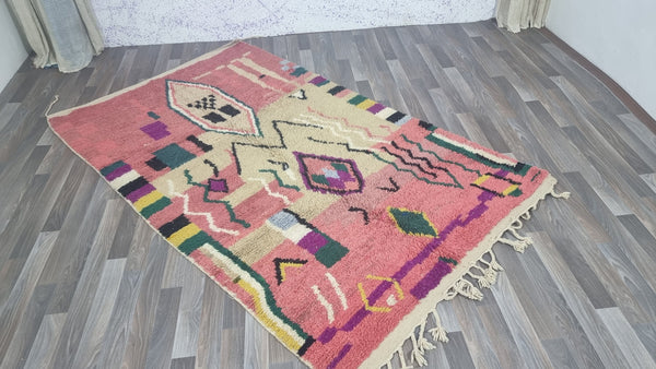 Traditional Moroccan carpet, Beni ourain Mrirt rug, Azilal Boho rug, Boujaad Berber rug, Multicolored wool rug-Free Shipping-Pink Beige rug