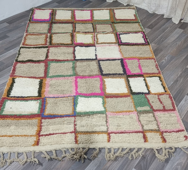 Beni ourain rug, Moroccan rug, Checkered, Azilal rug, Boho rug, Mrirt rug, Beige Pink, Boujaad rug, Tapis Berbère, Teppich, Free Shipping