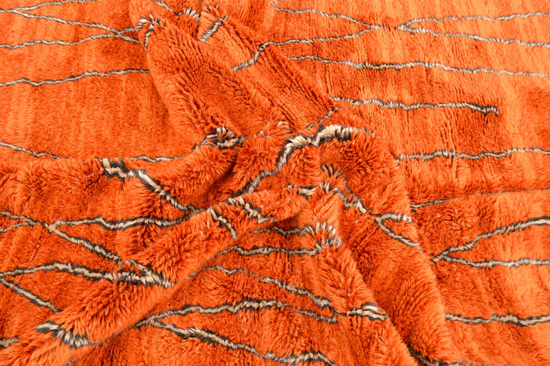 Mrirt rug, Moroccan rug, Boho rug, Beni ourain rug, Azilal rug, Teppich Tapis, Coral red dark orange beige brown strips, Free Shipping