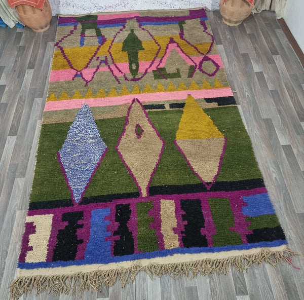 Beni ourain rug, Moroccan rug, Azilal rug, Boho rug, Mrirt rug, Green Gray Purple Pink, Boujaad rug, Tapis Berbère, Teppich, Free Shipping