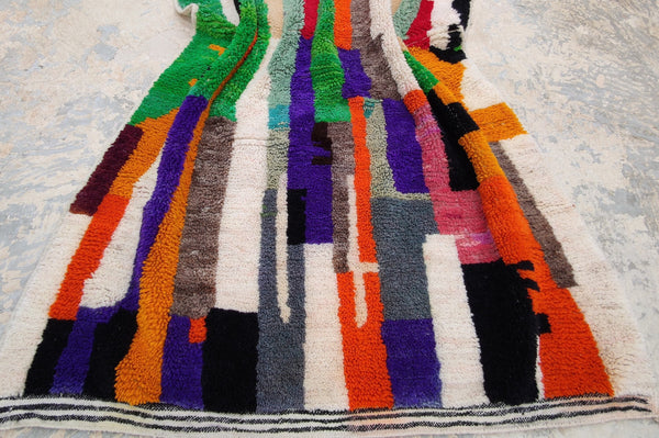 Beni ourain rug, Moroccan rug, Azilal rug, Boho rug, Mrirt rug, Green Purple Orange, Boujaad rug, Tapis Berbère, Teppich