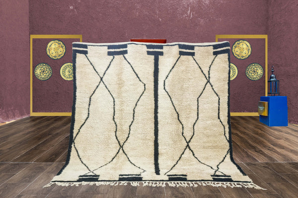 Beni ourain rug, Moroccan rug, Azilal rug, Boho rug, Mrirt rug, Off White Black, Boujaad rug, Tapis Berbère, Teppich, Free Shipping