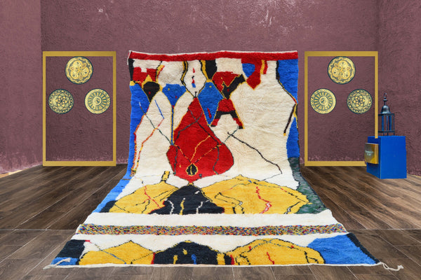 Azilal rug, Moroccan rug, 13.3 x 7.8, Colorful White Red Yellow Blue Green, Mrirt rug , Beni ourain rug, Boho rug, Mrirt rug, Free Shipping