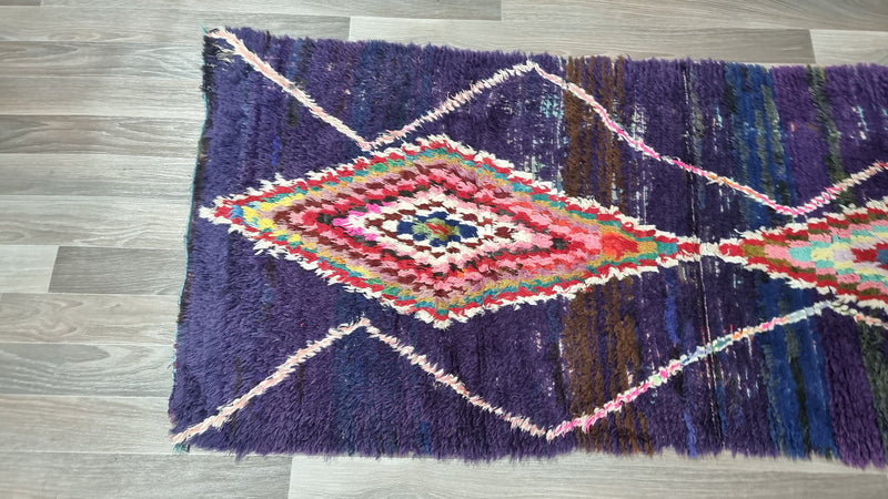 Authentic Moroccan rug, Checkered Beni ourain rug, VINTAGE runner rug, Bohemian Carpet-Boho Berber Rug-Handmade rug-Antique Purple white rug