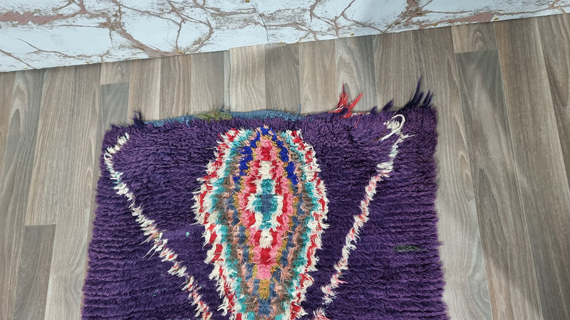 Authentic Moroccan rug, Checkered Beni ourain rug, VINTAGE runner rug, Bohemian Carpet-Boho Berber Rug-Handmade rug-Antique Purple white rug