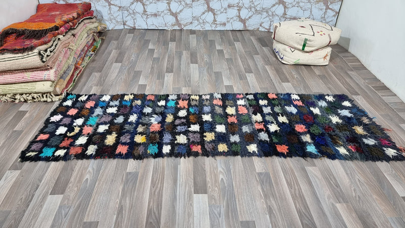 MOROCCAN rug runner, Beni ourain rug, VINTAGE rug, Bohemian Carpet, Boho rug, Berber Rug-Handmade rug-Antique Rug-Shaggy Black pink gray rug