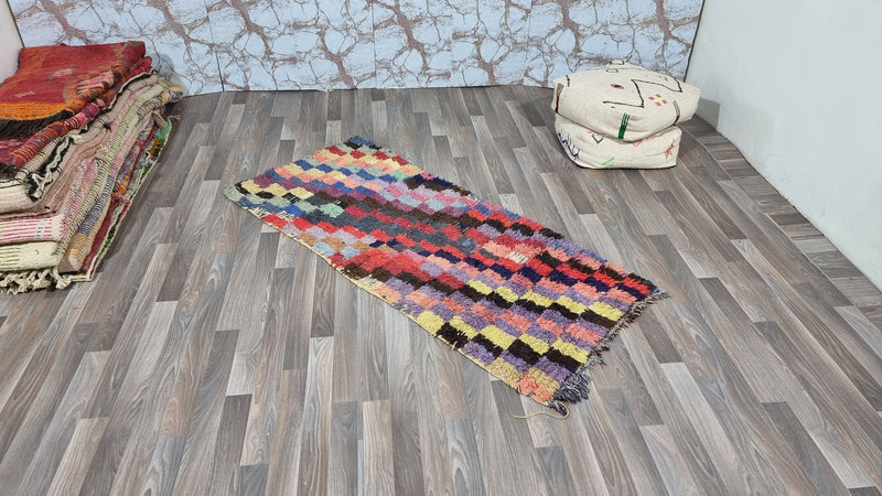 MOROCCAN Checkered rug, Beni ourain rug, VINTAGE rug, Boho rug, Berber Rug-Bohemian Carpet-Handmade rug-Antique Rug-Geometric Red yellow rug