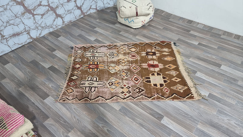 MOROCCAN rug, Beni ourain rug, VINTAGE rug, Boho rug, Berber Rug, Handmade Bohemian Carpet-Antique Rug-teppich-Free shipping, Brown pink rug