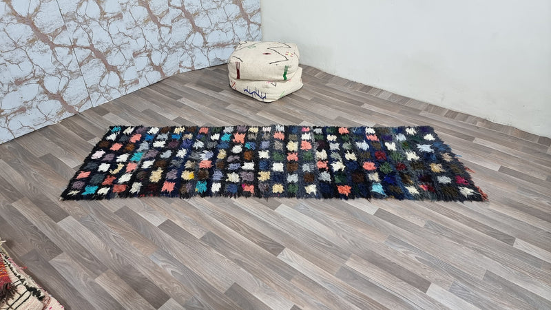 MOROCCAN rug runner, Beni ourain rug, VINTAGE rug, Bohemian Carpet, Boho rug, Berber Rug-Handmade rug-Antique Rug-Shaggy Black pink gray rug