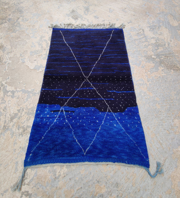 Amazing Handwoven Mrirt rug, Moroccan Bohemian rug, Beni ourain Boho rug, Azilal Boujaad rug, Tribal Berber rug-Teppich, Wool Blue white rug