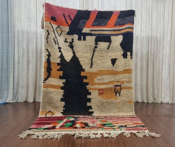 Custom Moroccan rug, Beni ourain Azilal rug, Mrirt Boujaad rug, Boho Berber rug, Perfect Handmade rug-Free shipping, Wool beige black Carpet