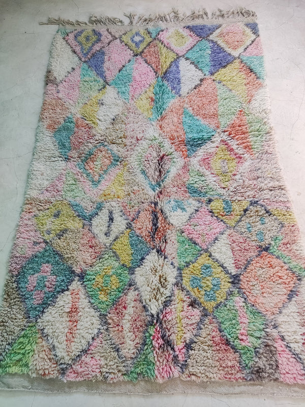 Fantastic Moroccan rug, Handmade Beni ourain rug, Boujaad rug, Boho rug, Mrirt rug, Azilal rug, Berber rug, Free Shipping, Pink green carpet