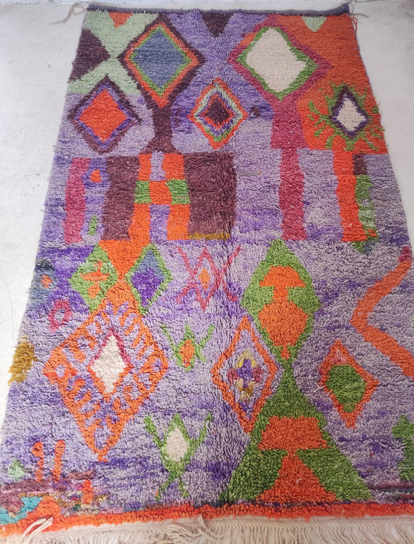 Authentic Moroccan rug, Custom Fabulous Beni ourain rug, Mrirt Boho rug, Azilal Boujaad Berber rug-Free Shipping-Geometric purple orange rug