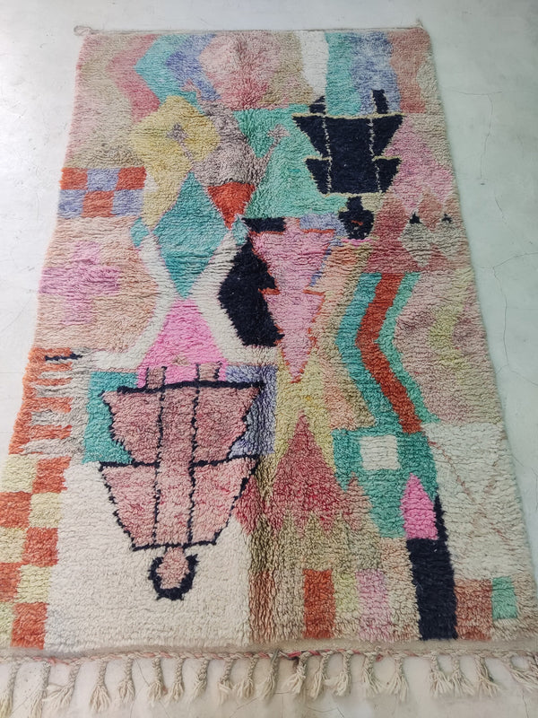 Artistic Moroccan carpet, Beni ourain Boujaad rug, Boho Mrirt rug, Azilal Berber rug,Handmade Wool rug-Free Shipping-pink green colorful rug