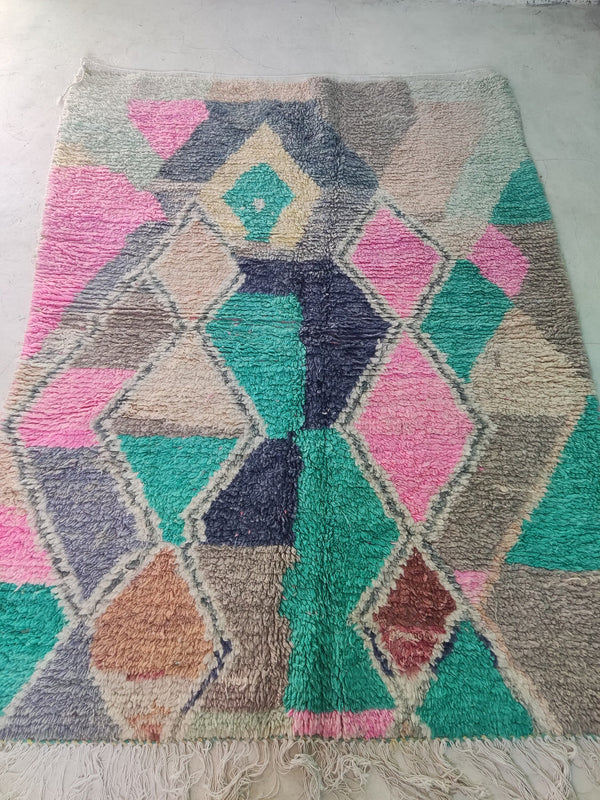 Area Moroccan rug, Beni ourain colorful rug, Boujaad Boho rug, Mrirt rug, Azilal geometric rug, Berber rug, Free Shipping, Green pink carpet