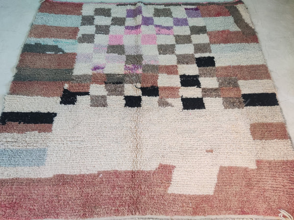 Traditional Moroccan carpet, Beni ourain multicolored rug, Boujaad Boho rug, Mrirt rug, Azilal rug, Berber rug-Free Shipping-beige pink rug