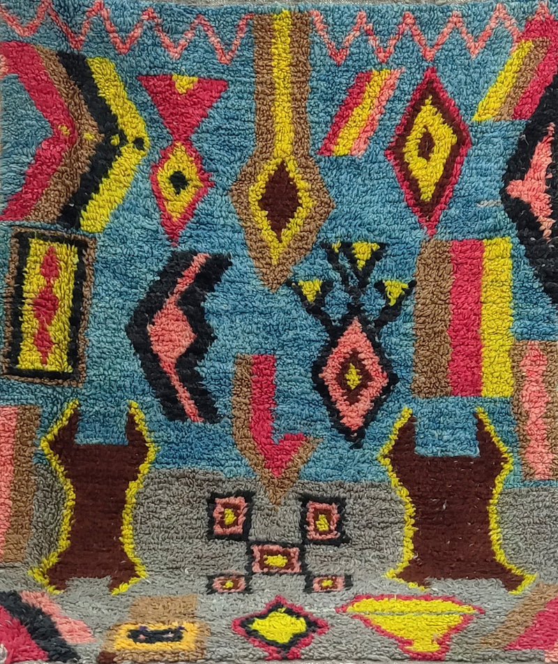 Artistic Beni ourain Moroccan rug, Boho Mrirt rug, Azilal Boujaad rug, Geometric Area rug, Berber rug-Free Shipping, blue gray multicolored