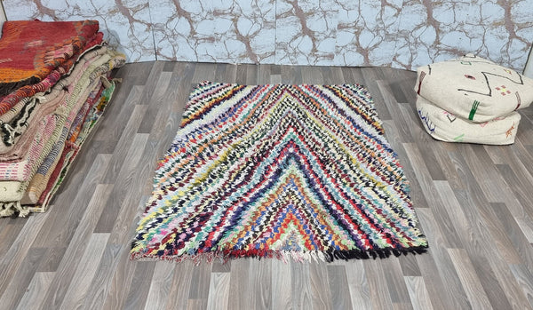 MOROCCAN rug, Beni ourain rug, VINTAGE rug, Bohemian Carpet, Boho rug, Handmade rug-Berber Rug-Antique Rug-Geometric rug-beige blue colorful
