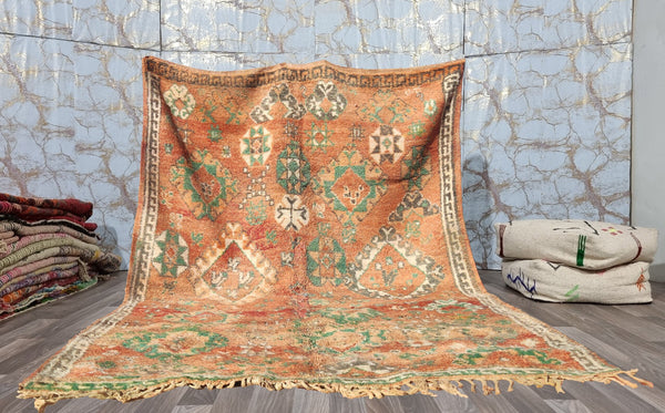 MOROCCAN rug, Beni ourain rug, VINTAGE rug, Bohemian Carpet, Boho rug, Berber Rug-Geometric rug-Handmade rug-Antique Rug-Pink cinnamon green