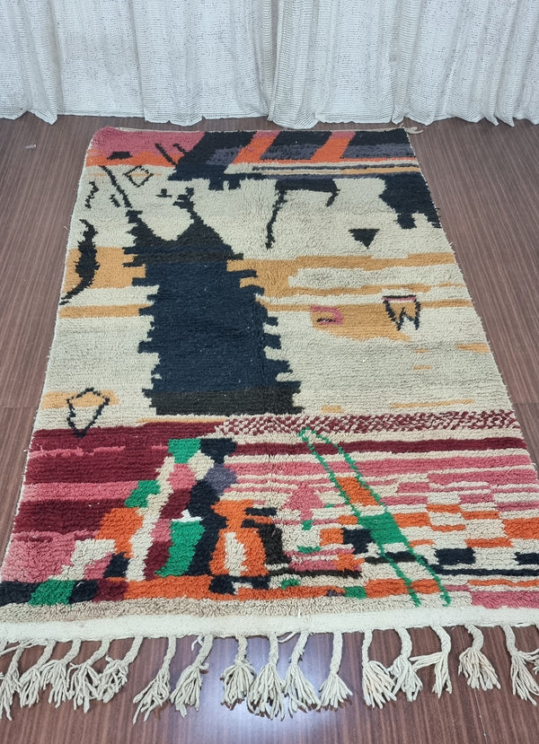 Custom Moroccan rug, Beni ourain Azilal rug, Mrirt Boujaad rug, Boho Berber rug, Perfect Handmade rug-Free shipping, Wool beige black Carpet