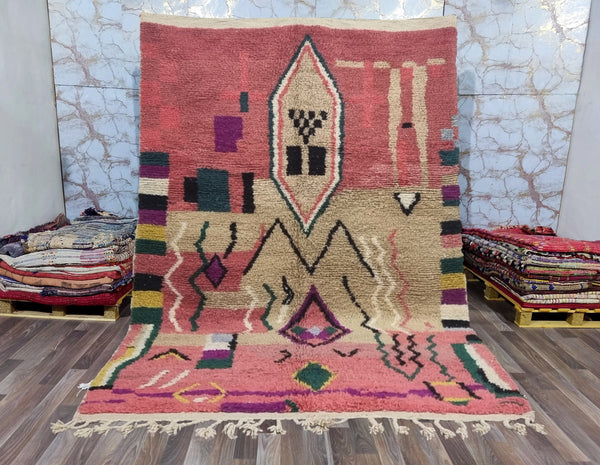 Traditional Moroccan carpet, Beni ourain Mrirt rug, Azilal Boho rug, Boujaad Berber rug, Multicolored wool rug-Free Shipping-Pink Beige rug