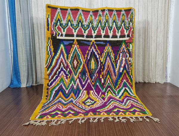 Authentic Moroccan rug, Beni ourain rug, Boho rug, Mrirt rug, Azilal rug, Boujaad rug, Tapis Berbère-Free Shipping, purple yellow colorful
