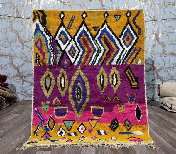 Artistic Beni ourain colorful rug, Handmade Moroccan rug, Mrirt Boho rug, Azilal Boujaad rug-Tribal Berber rug-Free Shipping-pink orange rug