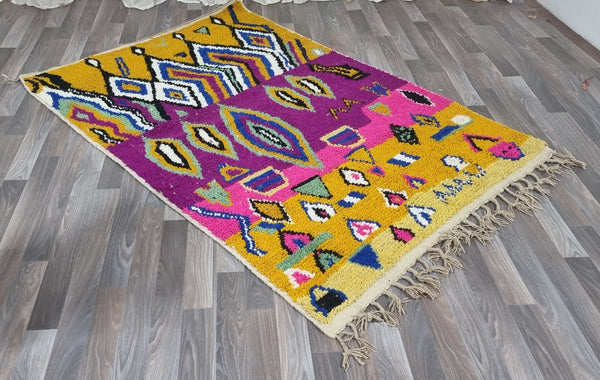 Artistic Beni ourain colorful rug, Handmade Moroccan rug, Mrirt Boho rug, Azilal Boujaad rug-Tribal Berber rug-Free Shipping-pink orange rug
