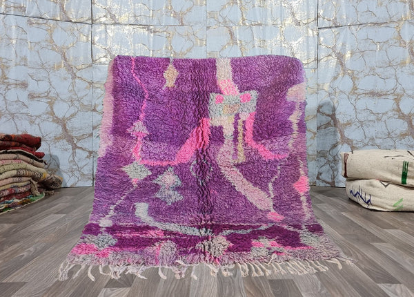 Authentic Moroccan rug, Wool Beni ourain Boujaad rug, Boho Azilal rug, Mrirt Berber rug, Custom Handmade rug, Free Shipping, purple pink rug