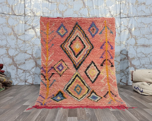 Made Moroccan rug, Beni ourain Boujaad rug, Multicolored wool carpet, Boho Mrirt rug, Azilal Berber rug, Free Shipping, Pink black colorful