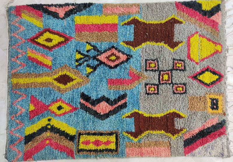 Artistic Beni ourain Moroccan rug, Boho Mrirt rug, Azilal Boujaad rug, Geometric Area rug, Berber rug-Free Shipping, blue gray multicolored