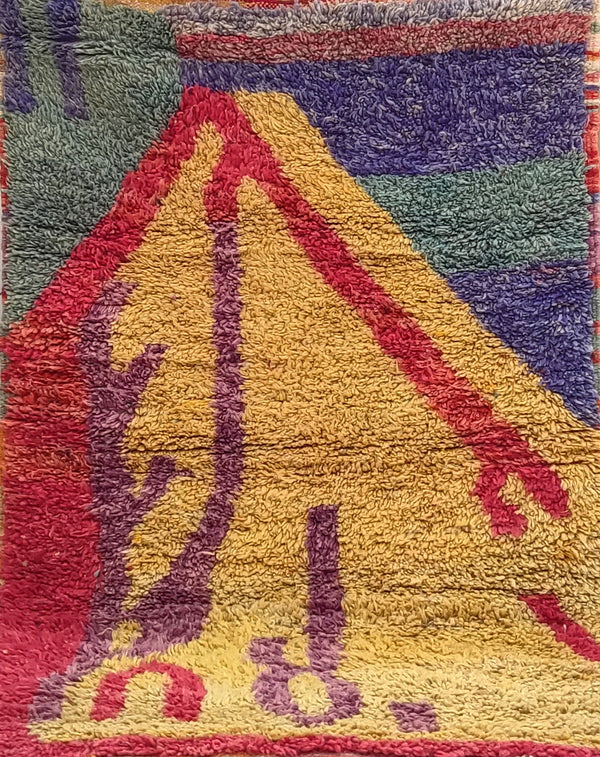 Authentic Moroccan rug, Wool Beni ourain rug, Bohemian Mrirt Area rug, Boho Boujaad rug, Azilal Berber Rug, Free Shipping, yellow red carpet